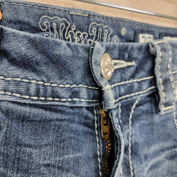 Miss Me Signature Skinny Bling Distressed Pockets Low Rise Denim Blue Jean Sz 27 - Picture 4 of 15